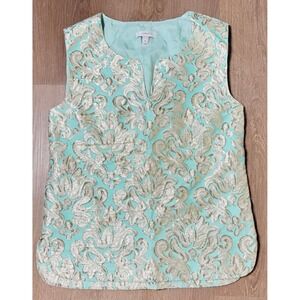J.Crew Metallic Brocade Sleeveless Top 4 Mint Gold Jacquard Party Holiday Chic‎